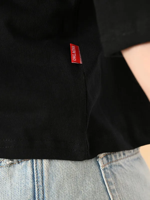 Women_S_Oversized_Drop_Shoulder_Crop_T_Shirt_100_Cotton_Round_Neck_Half_Sleeves_Black