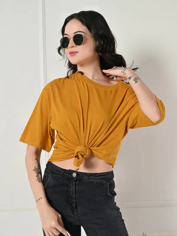 Women_S_Oversized_Drop_Shoulder_Crop_T_Shirt_100_Cotton_Round_Neck_Half_Sleeves_Solid_Top_For_Casual_Mustrad