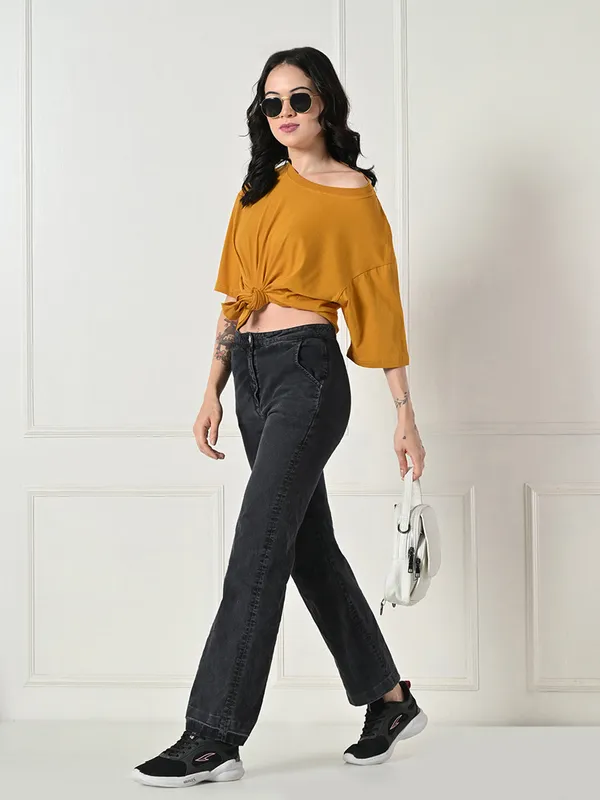 Women_S_Oversized_Drop_Shoulder_Crop_T_Shirt_100_Cotton_Round_Neck_Half_Sleeves_Solid_Top_For_Casual_Mustrad