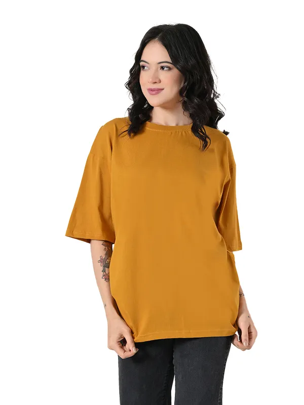 Women_S_Oversized_Drop_Shoulder_Crop_T_Shirt_100_Cotton_Round_Neck_Half_Sleeves_Solid_Top_For_Casual_Mustrad