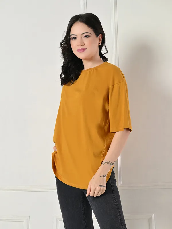 Women_S_Oversized_Drop_Shoulder_Crop_T_Shirt_100_Cotton_Round_Neck_Half_Sleeves_Solid_Top_For_Casual_Mustrad