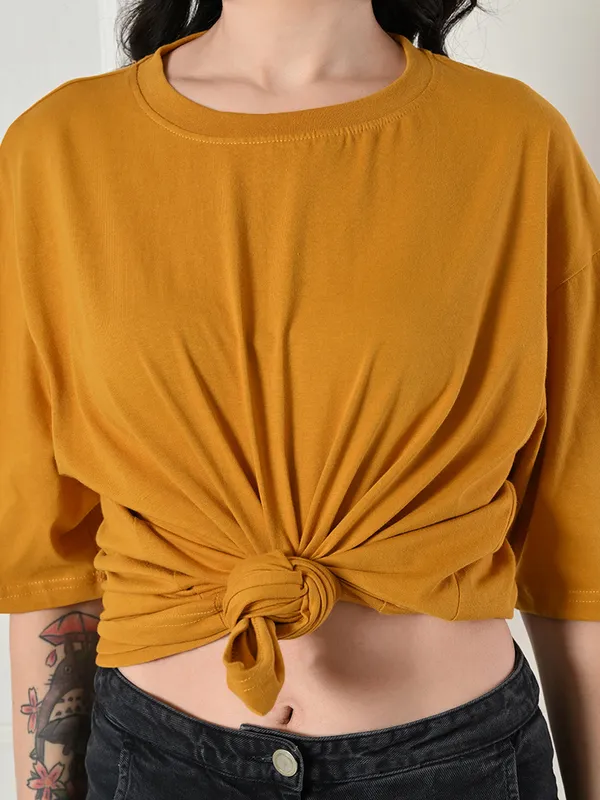 Women_S_Oversized_Drop_Shoulder_Crop_T_Shirt_100_Cotton_Round_Neck_Half_Sleeves_Solid_Top_For_Casual_Mustrad