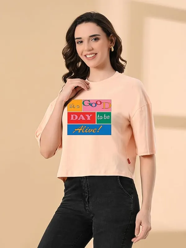 Women_S_Stylish_Printed_Oversized_Crop_T_Shirt_With_Half_Sleeve_Pure_Cotton_Trendy_Round_Neck_Peach_Top_For_Casual_Peach