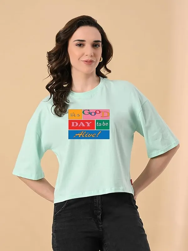 Women_S_Stylish_Printed_Oversized_Crop_T_Shirt_With_Half_Sleeve_Pure_Cotton_Trendy_Round_Neck_Peach_Top_For_Casual_Light_Green