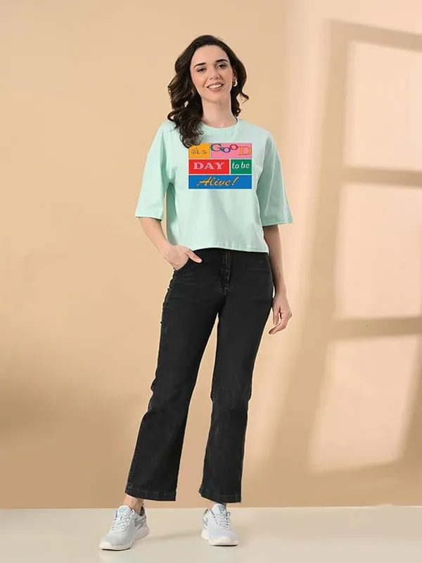 Women_S_Stylish_Printed_Oversized_Crop_T_Shirt_With_Half_Sleeve_Pure_Cotton_Trendy_Round_Neck_Peach_Top_For_Casual_Light_Green
