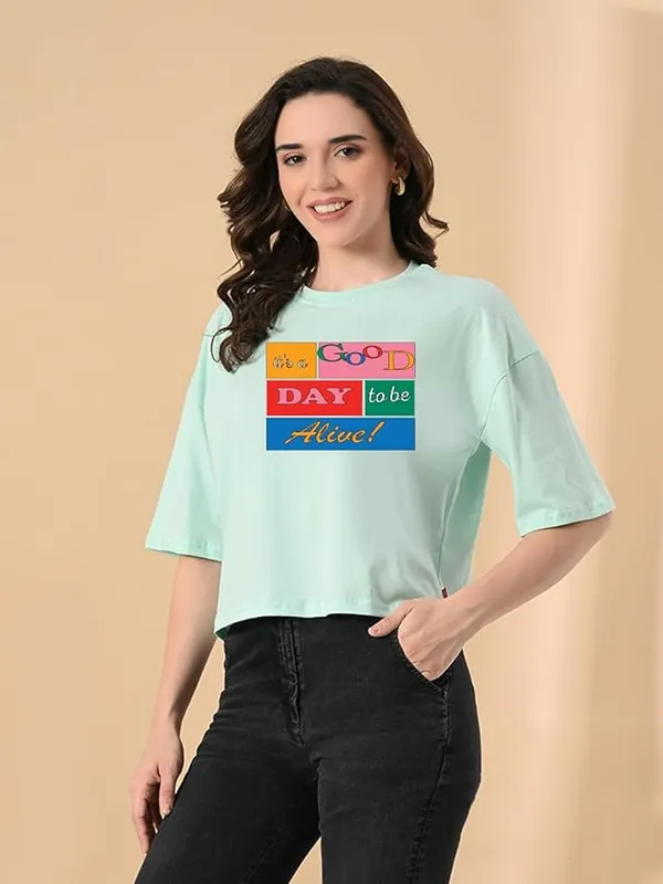 Women_S_Stylish_Printed_Oversized_Crop_T_Shirt_With_Half_Sleeve_Pure_Cotton_Trendy_Round_Neck_Peach_Top_For_Casual_Light_Green