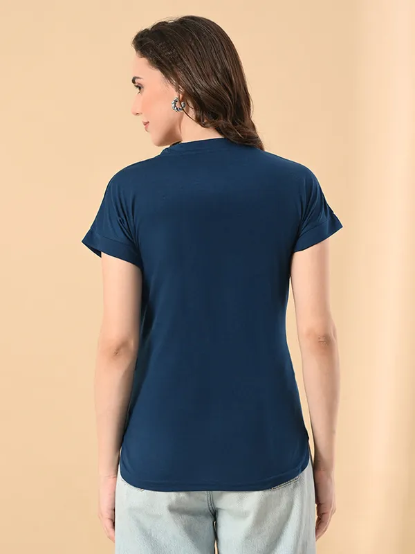 Stylish_Up_Down_Women_S_High_Low_Hem_T_Shirt_Premium_Cotton_Lycra_Seamless_Sleeves_Round_Neck_Casual_Active_Wear_Girls_T_Shits_Blue