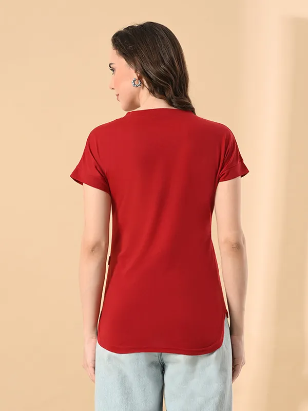 Stylish_Up_Down_Women_S_High_Low_Hem_T_Shirt_Premium_Cotton_Lycra_Seamless_Sleeves_Round_Neck_Casual_Active_Wear_Girls_T_Shits_Red