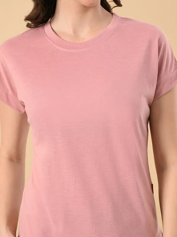 Stylish_Up_Down_Women_S_High_Low_Hem_T_Shirt_Premium_Cotton_Lycra_Seamless_Sleeves_Peach