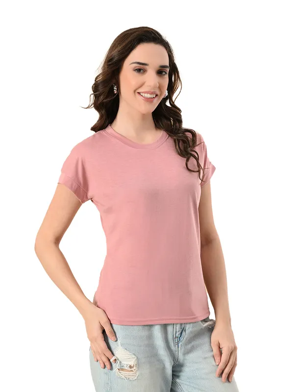 Stylish_Up_Down_Women_S_High_Low_Hem_T_Shirt_Premium_Cotton_Lycra_Seamless_Sleeves_Peach