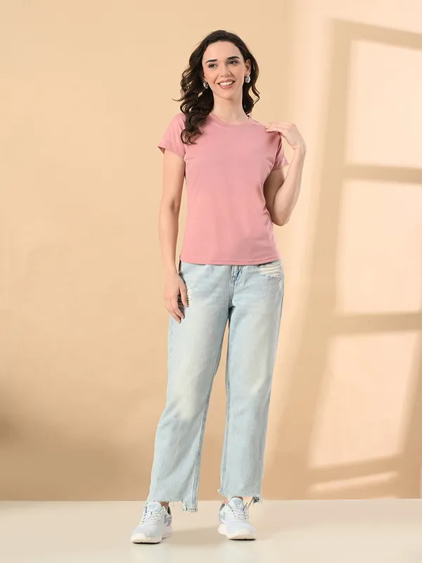 Stylish_Up_Down_Women_S_High_Low_Hem_T_Shirt_Premium_Cotton_Lycra_Seamless_Sleeves_Peach