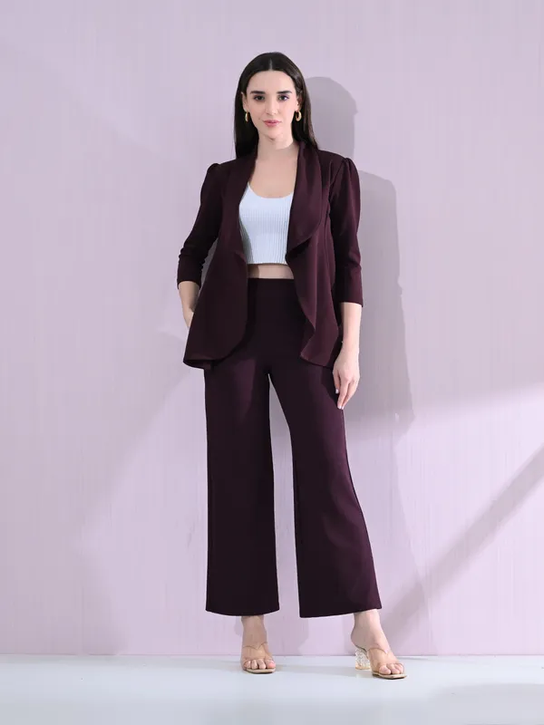 Women_S_Solid_Relaxed_Fit_3_4_Sleeve_Co_Ord_Blazer_And_Trouser_Set_Wine_Wine
