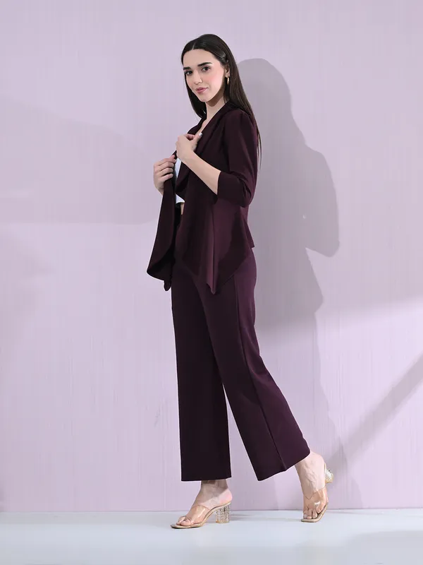 Women_S_Solid_Relaxed_Fit_3_4_Sleeve_Co_Ord_Blazer_And_Trouser_Set_Wine_Wine