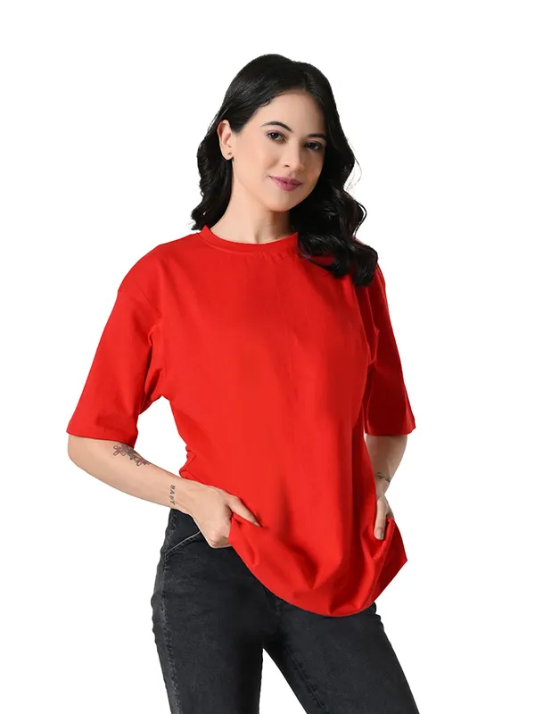 Oversized_Drop_Shoulder_Women_S_T_Shirt_Pure_Cotton_Round_Neck_Relaxed_Fit_Red_Red
