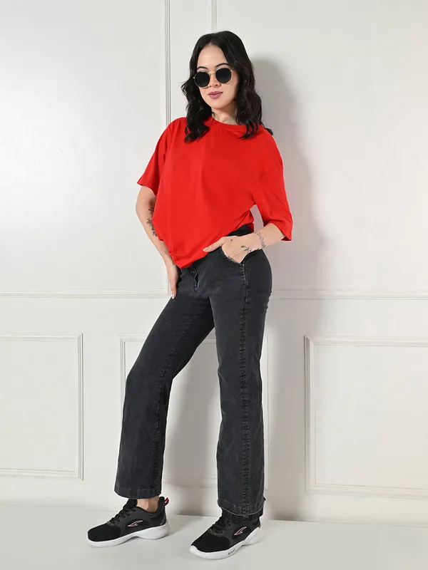 Oversized_Drop_Shoulder_Women_S_T_Shirt_Pure_Cotton_Round_Neck_Relaxed_Fit_Red_Red