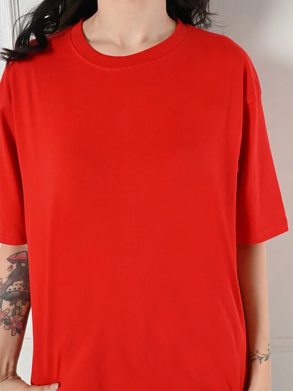 Oversized_Drop_Shoulder_Women_S_T_Shirt_Pure_Cotton_Round_Neck_Relaxed_Fit_Red_Red