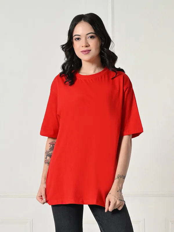 Oversized_Drop_Shoulder_Women_S_T_Shirt_Pure_Cotton_Round_Neck_Relaxed_Fit_Red_Red