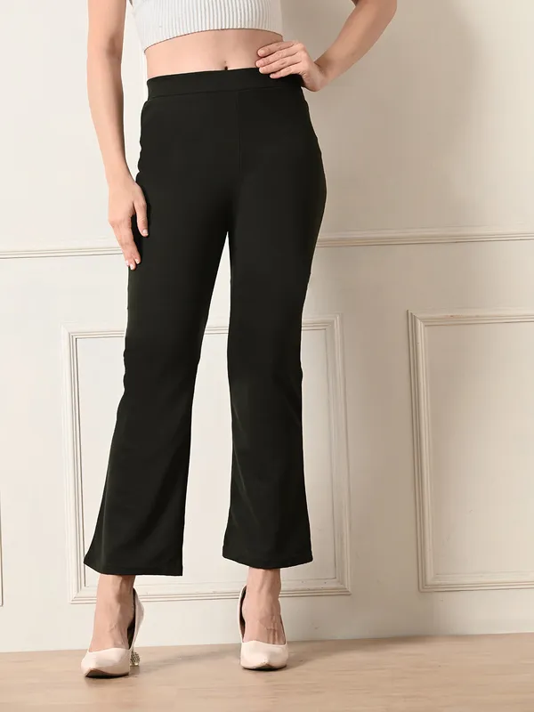 Women_S_Slim_Fit_Boot_Cut_Casual_Trousers_I_Regular_Fit_Elastic_Waist_Olive