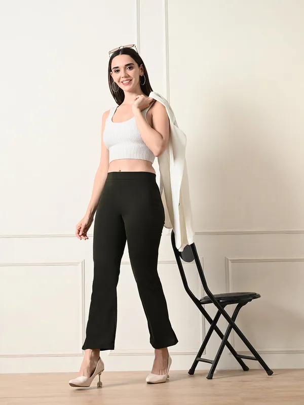 Women_S_Slim_Fit_Boot_Cut_Casual_Trousers_I_Regular_Fit_Elastic_Waist_Olive
