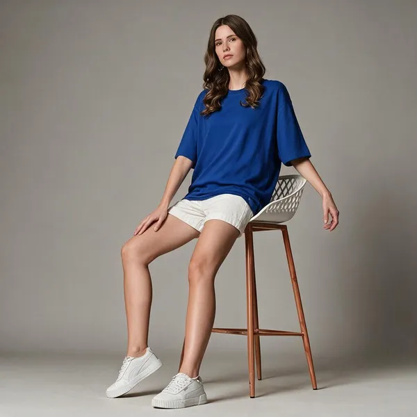 Oversized_Fit_Drop_Shoulder_Solid_100_Cotton_Round_Neck_T_Shirt_For_Women_Blue