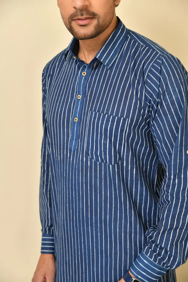 Blue_Cambric_Cotton_Striped_Straight_Long_Kurta_For_Men