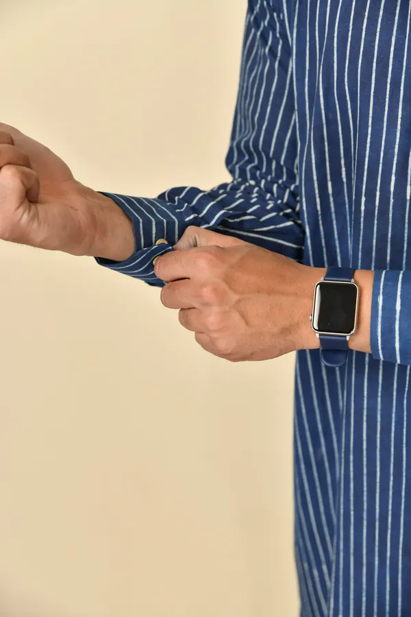 Blue_Cambric_Cotton_Striped_Straight_Long_Kurta_For_Men