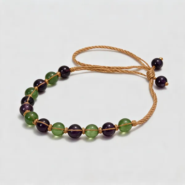 Green_Purple_Amethyst_Aventurine_Beaded_Thread_Bracelet_For_Unisex