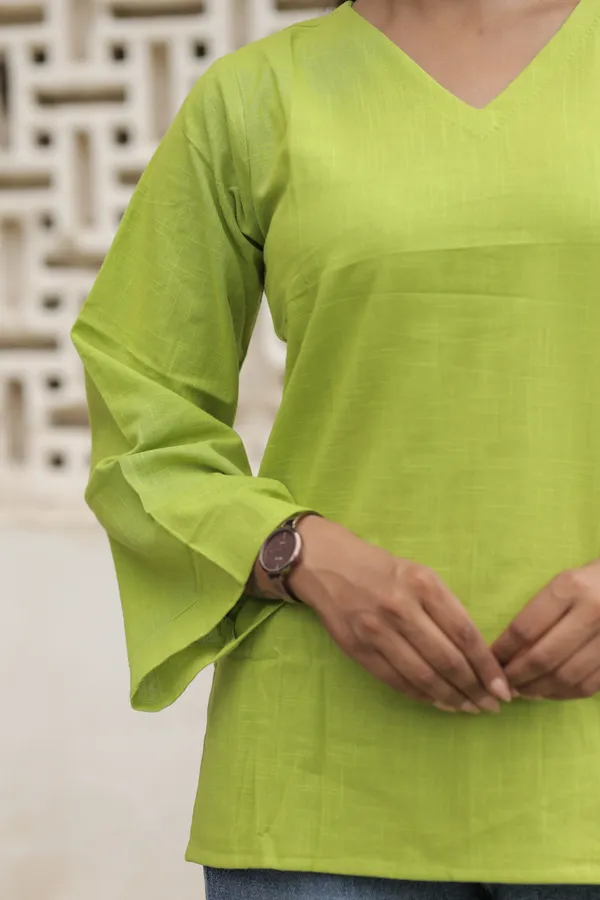 Green_Cotton_Slub_Flared_Top_For_Women