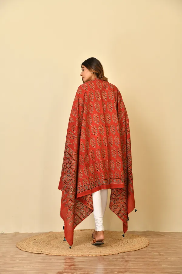 Red_Cotton_Ajrakh_Printed_Dupatta_For_Women