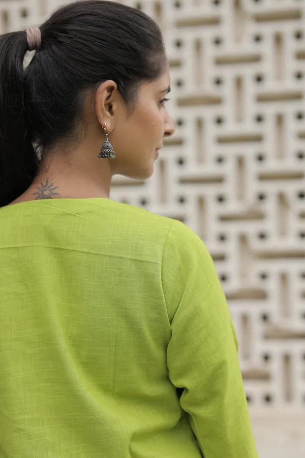 Green_Cotton_Slub_Flared_Top_For_Women