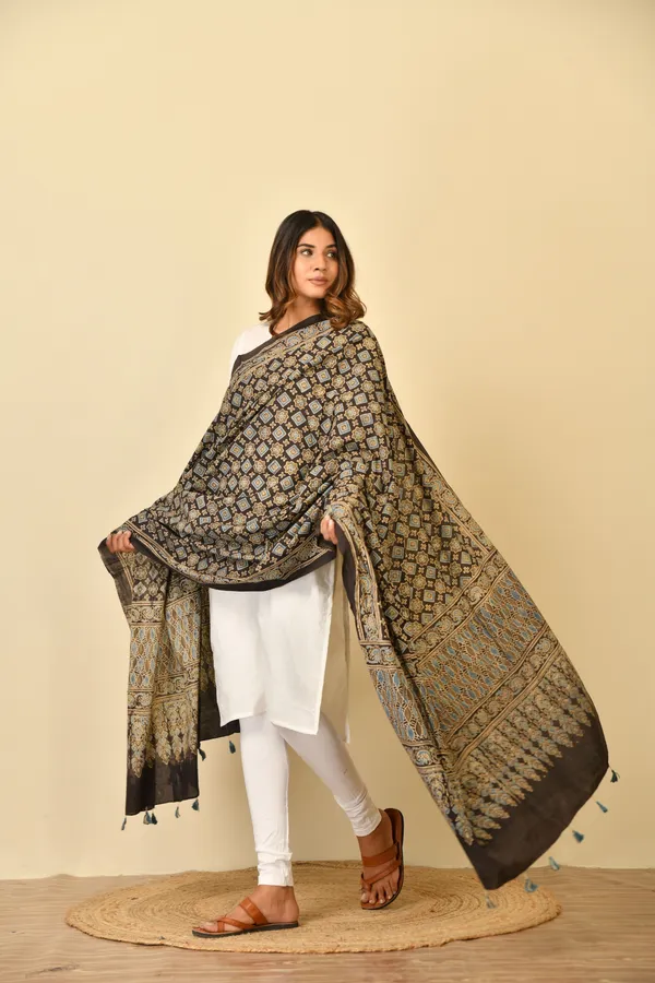 Brown_Cotton_Ajrakh_Printed_Dupatta_For_Women