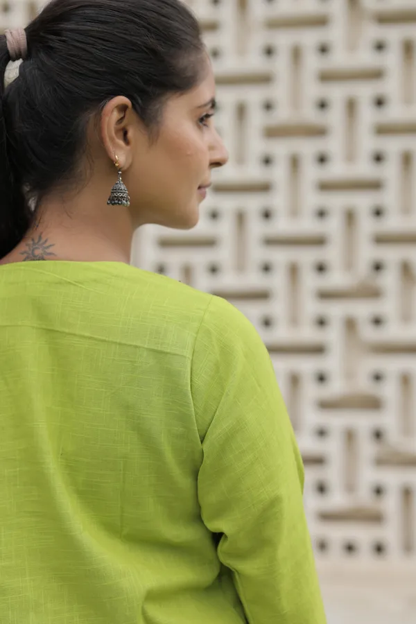 Green_Cotton_Slub_Flared_Top_For_Women