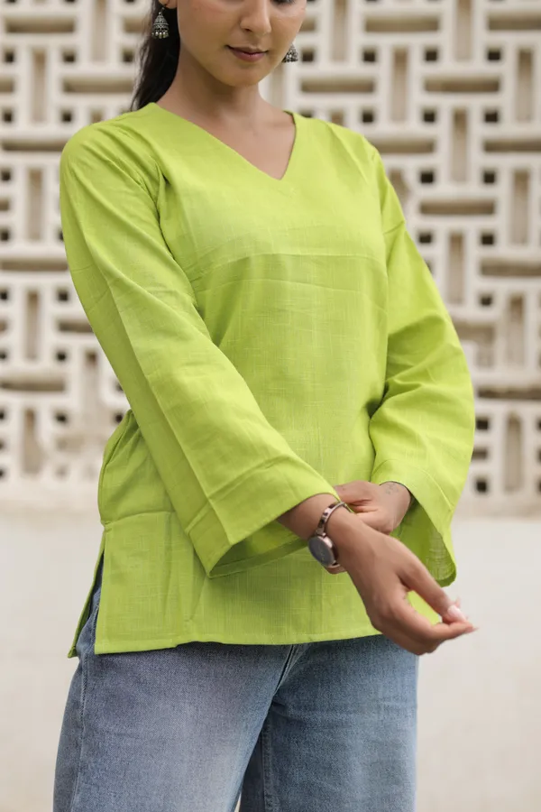 Green_Cotton_Slub_Flared_Top_For_Women