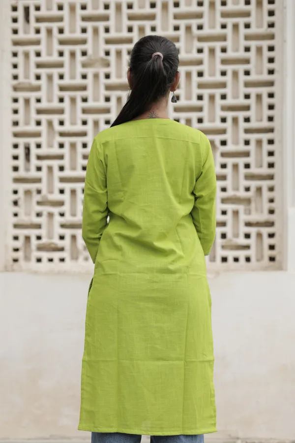 Green_Cotton_Slub_Straight_Kurta_For_Women