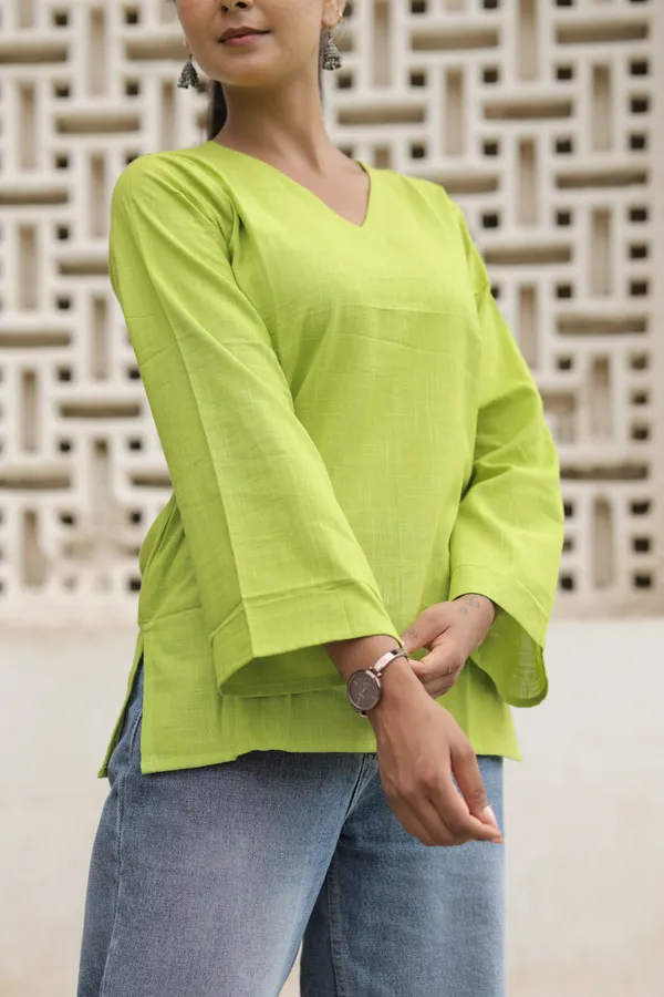 Green_Cotton_Slub_Flared_Top_For_Women