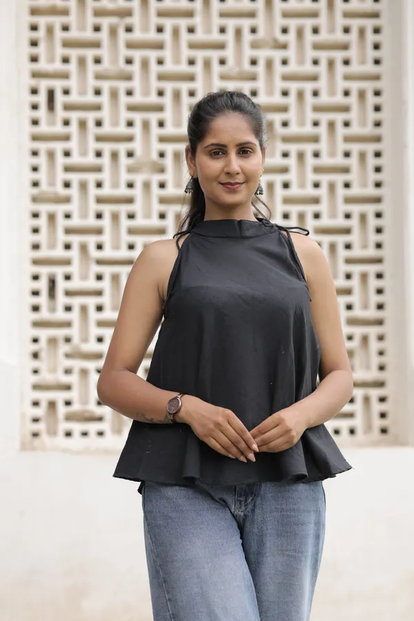 Black_Cotton_Slub_Peplum_Top_For_Women