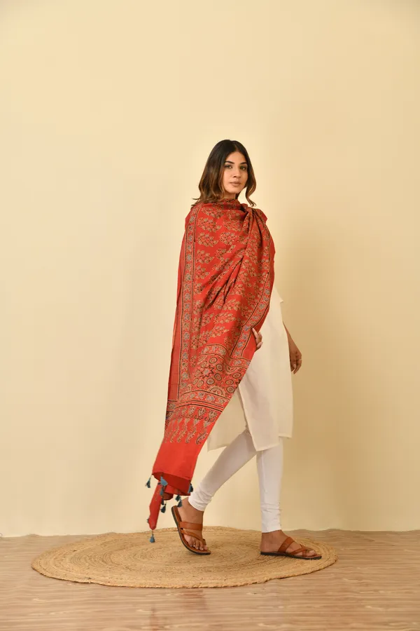 Red_Cotton_Ajrakh_Printed_Dupatta_For_Women