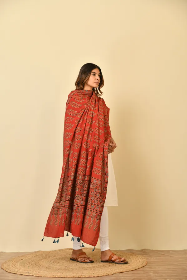 Red_Cotton_Ajrakh_Printed_Dupatta_For_Women