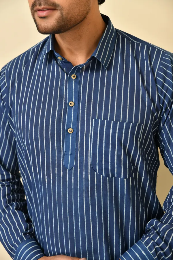 Blue_Cambric_Cotton_Striped_Straight_Long_Kurta_For_Men