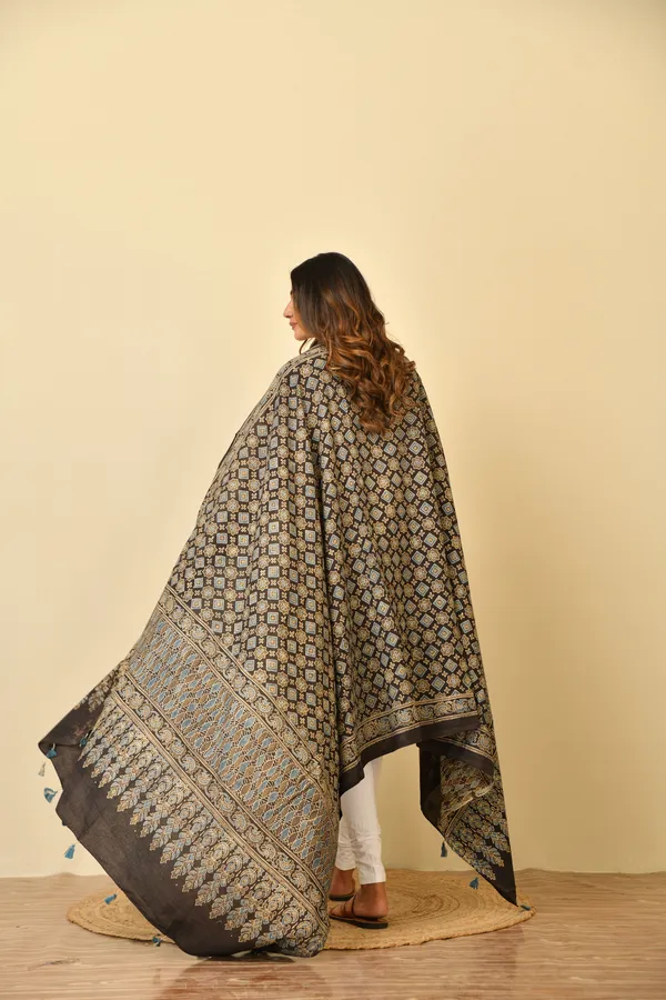Brown_Cotton_Ajrakh_Printed_Dupatta_For_Women