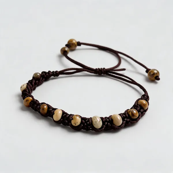 Black_Picture_Jasper_Flat_Beads_Bracelet_For_Unisex