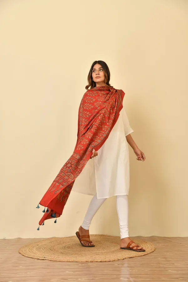 Red_Cotton_Ajrakh_Printed_Dupatta_For_Women
