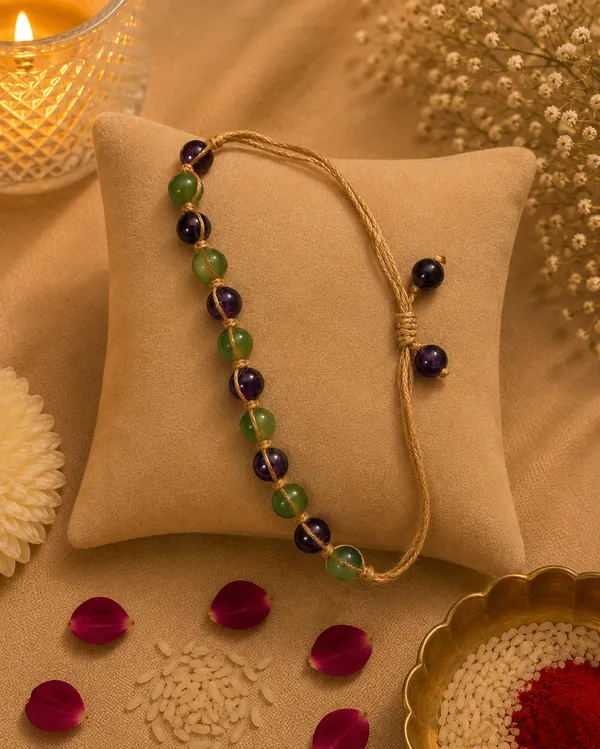 Green_Purple_Amethyst_Aventurine_Beaded_Thread_Bracelet_For_Unisex