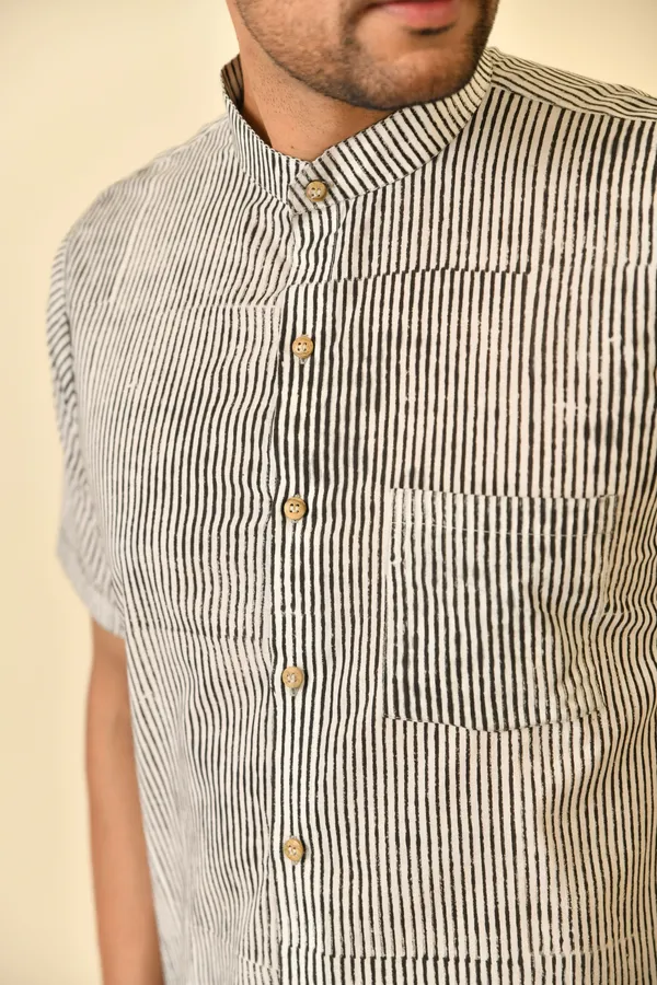 White_Cambric_Cotton_Mandarin_Collar_Half_Sleeve_Shirt_For_Men