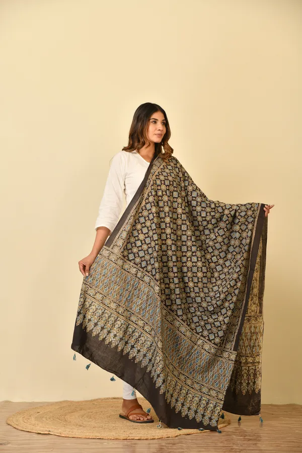 Brown_Cotton_Ajrakh_Printed_Dupatta_For_Women