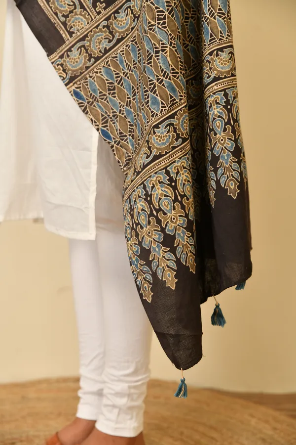 Brown_Cotton_Ajrakh_Printed_Dupatta_For_Women