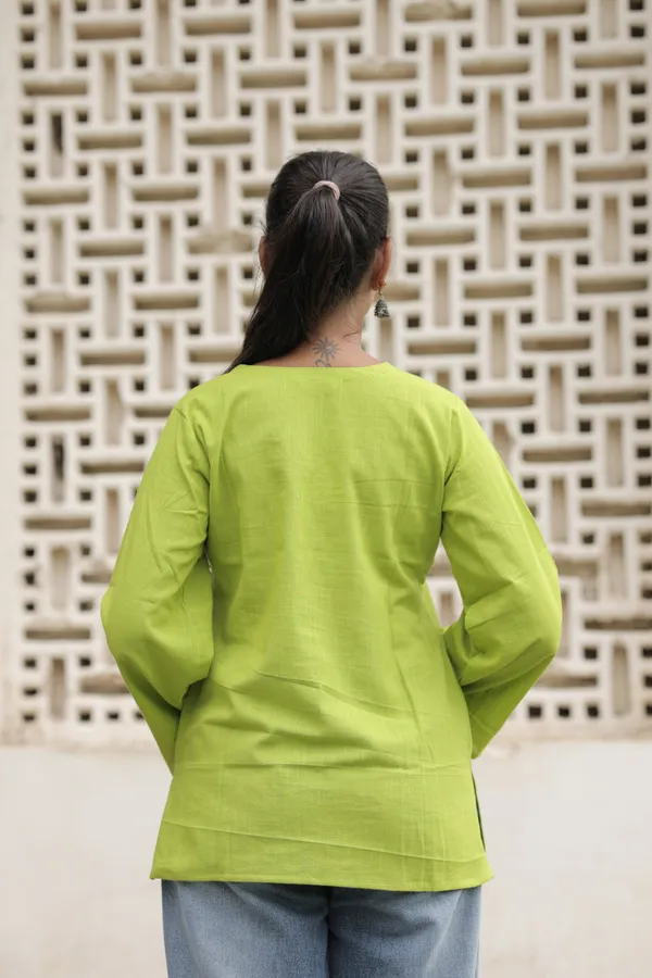 Green_Cotton_Slub_Flared_Top_For_Women