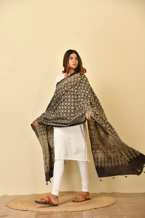 Brown_Cotton_Ajrakh_Printed_Dupatta_For_Women