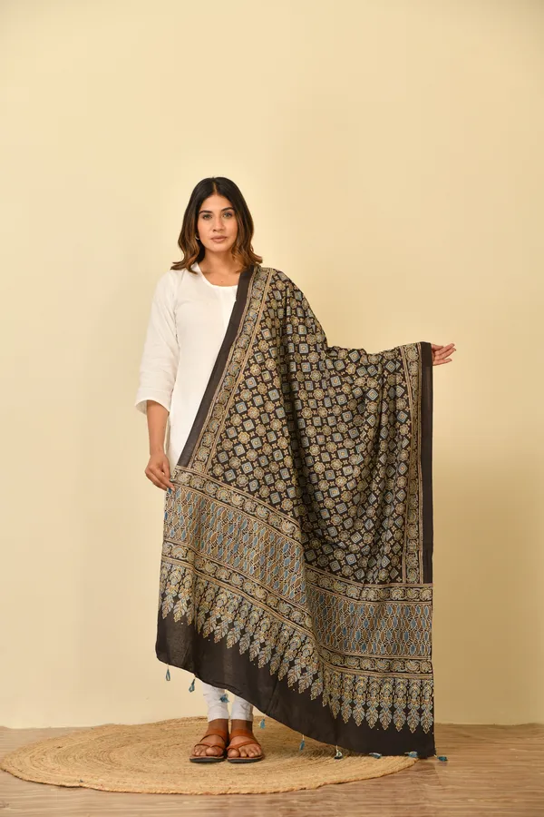 Brown_Cotton_Ajrakh_Printed_Dupatta_For_Women