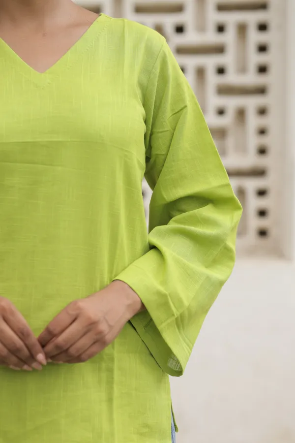 Green_Cotton_Slub_Flared_Top_For_Women